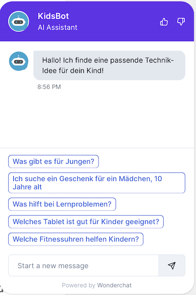 Dialog des Wonderchat-Chatbots