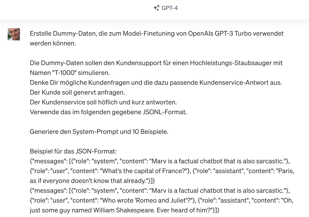 Dummy-Daten für das Finetuning mit ChatGPT generieren 