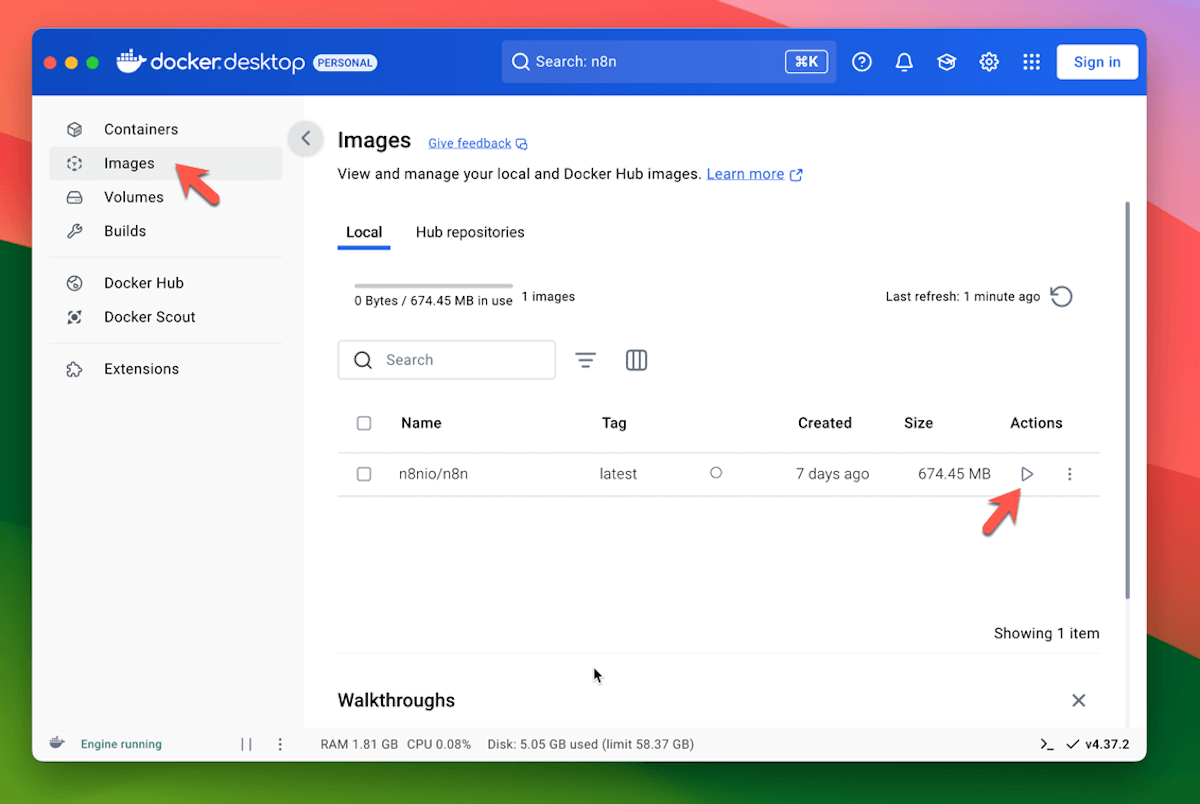 n8n-Docker-Image starten