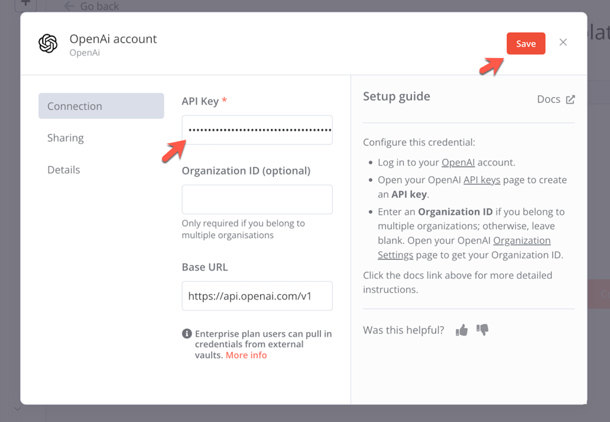 Im n8n-Workflow-Template tragen wir unseren OpenAI-API-Key ein