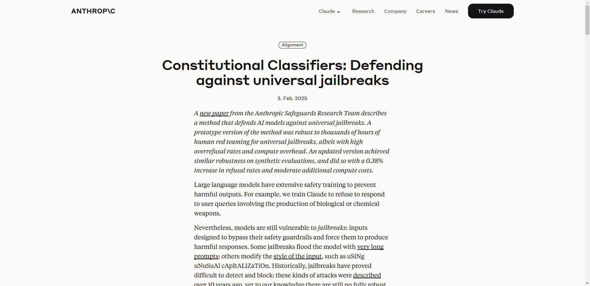 Anthropic Constitutional Classifiers