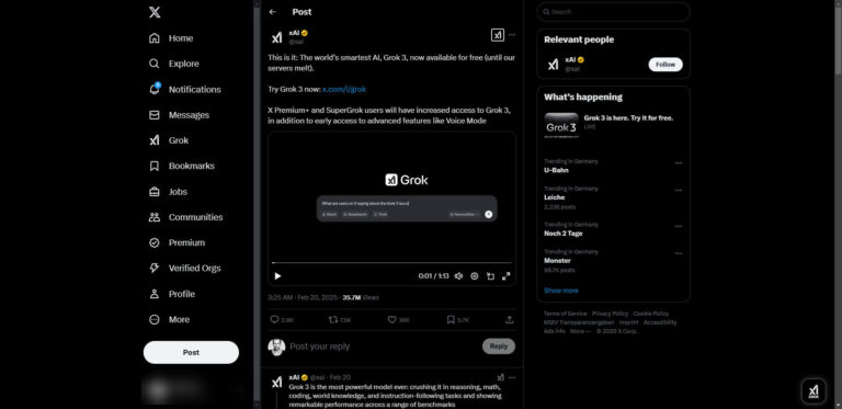 Grok 3 from xAI: DeepSeek & Thinkmode temporarily available