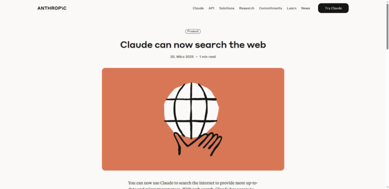 Claude equipped with web search function: Anthropic’s AI assistant gets more powerful