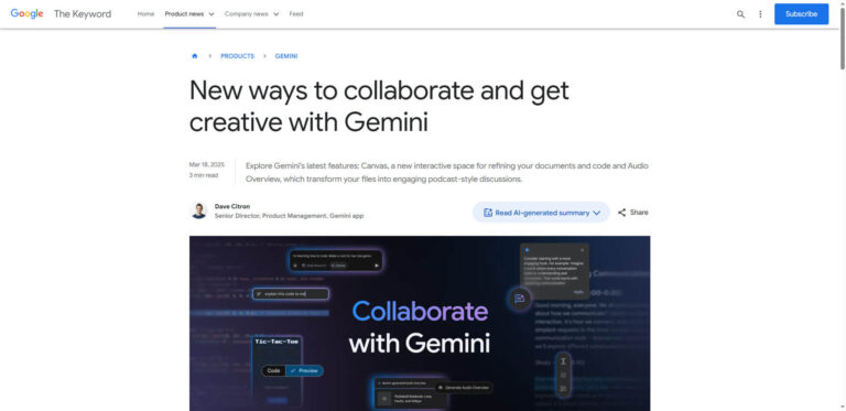 Google Gemini gets powerful AI collaboration tools: Canvas and Audio Overview introduced