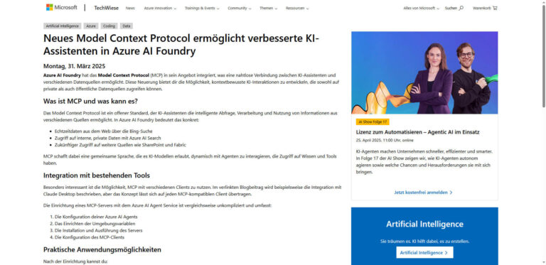 MCP integrated into Azure AI Foundry – Contextual AI assistants reach a new level