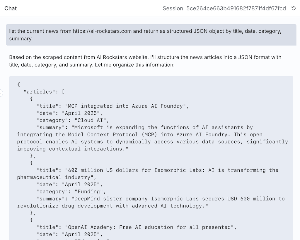 Ergebnis: Scraping-Daten als strukturiertes JSON-Objekt