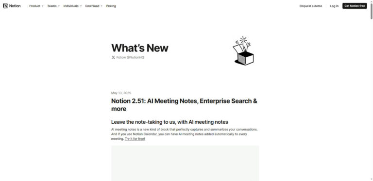 Notion 2.51: AI meeting notes and enterprise search transform teamwork