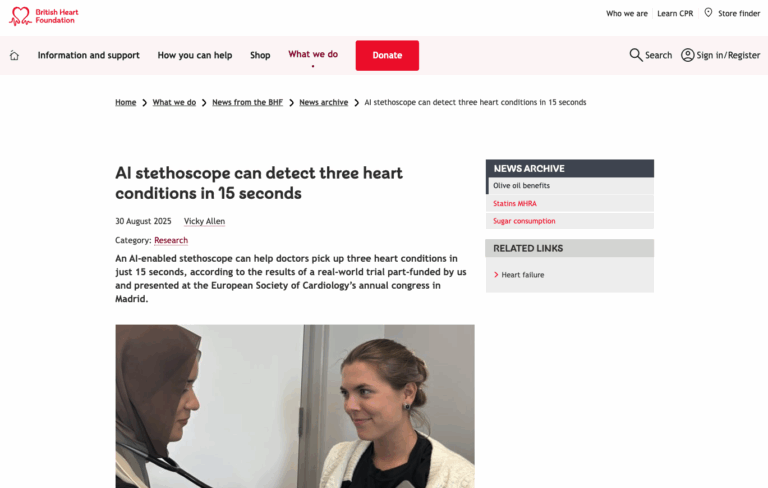 AI stethoscopes detect heart disease in 15 seconds – study with 1.5 million patients