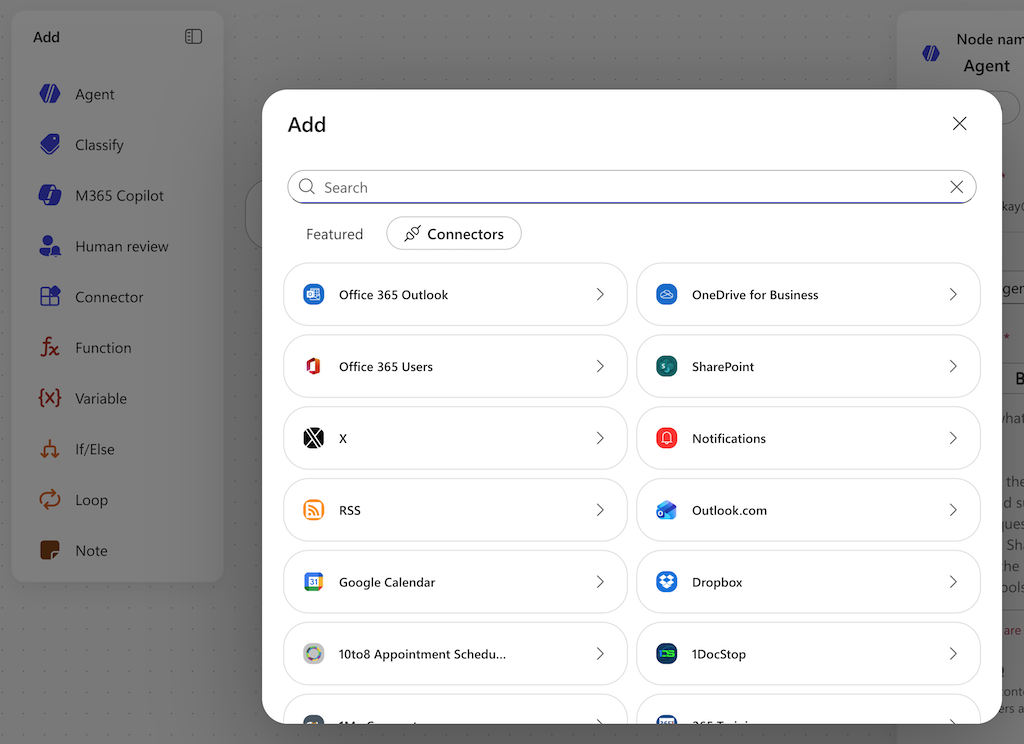 Copilot Studio Workflow Connectors – Outlook, SharePoint, Teams, Google Calendar, Dropbox